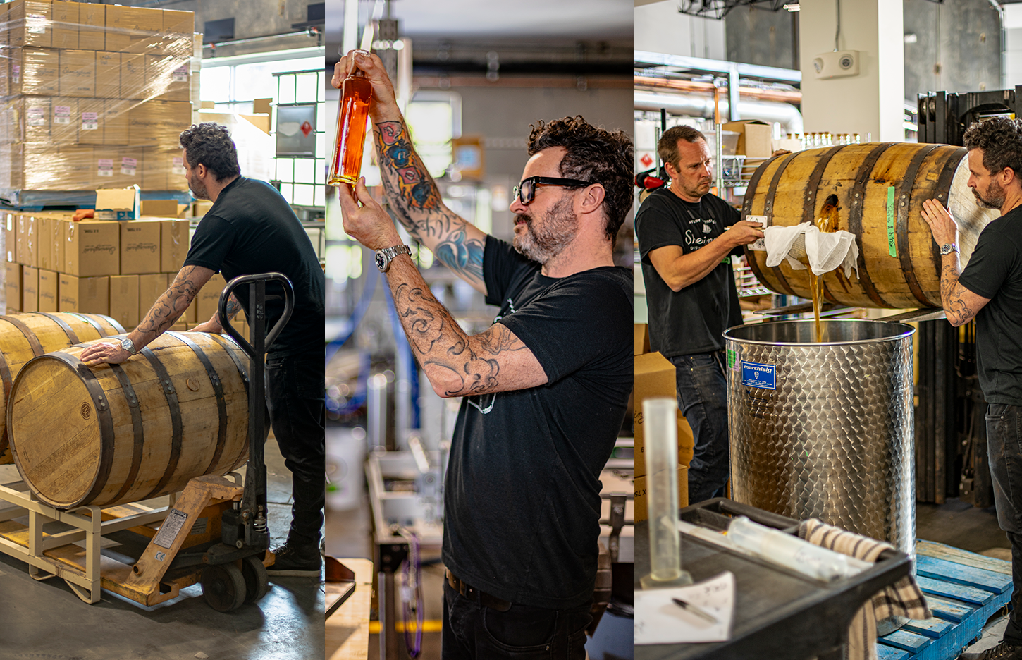 Master Distiller Jason MacIssac retrieves our chosen barrel, dumps it with his team, and surveys the results.
